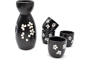 Liwein Sake Set,5 Piezas Sake De CerÁMica Japonesa Tradicionales Botella De Sake Porcelana Cups Tazas De CerÁMica Manualidades Regalo(Negro)