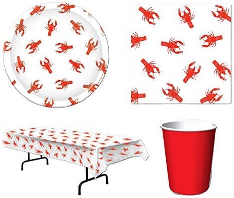 Crawfish Boil Theme Party Supplies for 16 Guests This Party Pack Includes Table Cover, Napkins, Plates and Cups - This Bundle Includes 73 Pieces!