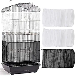3 Pieces Large Adjustable Bird Cage Cover Seed Feather Catcher Birdcage Nylon Mesh Net Cover Soft Skirt Guard for Parakeet Macaw African Round Square Cage (78 x 15 Inch in Circumference and Width)