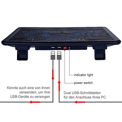 Zacro Laptop Kühler Notebook Cooler Kühlpad 15.6 – 17 Zoll 3 x Lüfter 2 x USB mit blauer lED Lampe Inkl.1 Stück zusätzliches Mousepad - 2