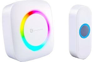 Smartwares Wireless doorbell Set - Portable Chime and Push Button - 300 m Range - 36 melodies - LED Ring - 85 dB - 4 Sound Level & Mute Function - White - PD-4922