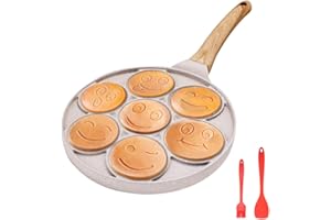Bobikuke Pancake Pan dla dzieci, mini naleśnikarka Nieprzywierająca patelnia do naleśników z 7-formą Flapjack Faces Formy do naleśników na śniadanie