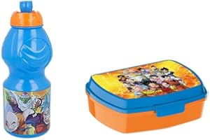 ALMACENESADAN, 5002, Pack vuelta al cole Dragon Ball; compuesto por Botella sport 400ml y sandwichera rectangular multicolor, productos reutilizables, sin BPA
