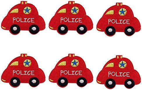 HUIXUN 6 pcs Red Color Police Car Patches iron on or Sew for Clothes Embroidered Appliques DIY Accessory Bag Badge