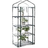 iKayaa 4 Tier Outdoor Garden Mini Green House Growbag Metal Frame W/ Shelves with PVC Cover