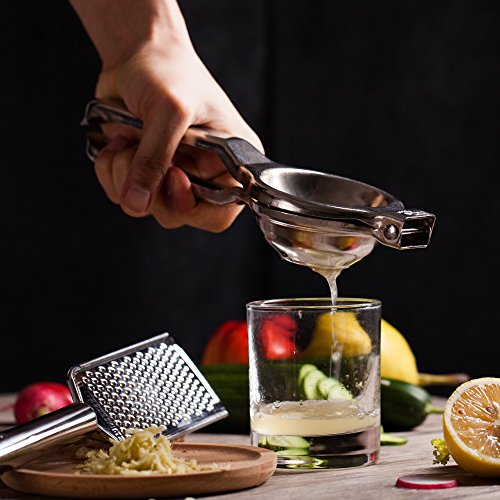 Zitronenpresse – Edelstahl rostfrei + spülmaschinenfest inkl. IngwerReibe / ZitronenReibe und Stoffbeutel - 4