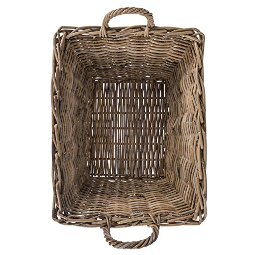 Kaminholzkorb handgeflochten Rattan rechteckig in natürlichem Grau, 60x45x32 cm - 3