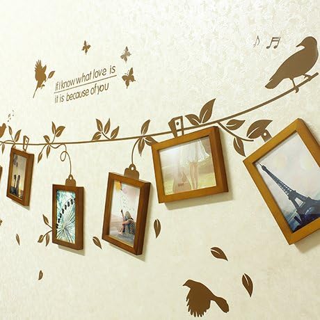 Paintsh Solid Wood Photo Wall Garden Photo Frame Combination + Bird Wall Stickers Creative Photo Wall, 6 7 Inch Photo Frame + Bird Wall Stickers, Original Hu Mix + Wall Stickers + Painted Core