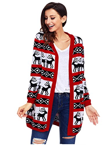 Femmes noël sweatshirt Pull-over Vintage Chaude Hiver Longue Sweat-shirt ,SheShy - Pull à manches longues et cardigan à manches longues (Rouge, M=EUR 40-42)