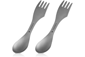 Navaris 2X Couvert Camping 3 en 1 - Set 2X Couvert Camping avec Cuillère Fourchette Couteau en Titane - Georgette Camping Randonnée Pique-Nique