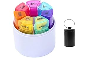 TRILINK Pilulier 7 jours (4 par jour) - Ronde Pilulier Semainier avec porte-clés en Aluminium Gratuit, Multicolore, Sans BPA, Résistant à l'humidité - idéal pour les comprimés médicaments, vitamines