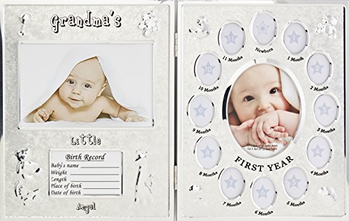 Hugs & More First Year Photo Frame/Birth Record Baby Gift Set (Silver)