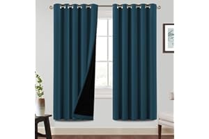 BellaHills 100% Blackout Curtains for Bedroom Thermal Insulated Blackout Curtains Heat and Full Light Blocking Eyelet Curtains for Living Room with Black Liner 2 Panels, 66 x 72 Inch, Dark Teal