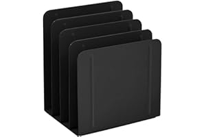 Acrimet Portalettere Sparticarte in Metallo Organizzatore di Documenti, 4 Scomparti, Soluzione per la Gestione dei File in Ufficio e a Casa (Colore Nero)