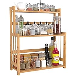 HOMECHO Étagère à Épices en Bambou, Porte-Épices avec 3 Niveaux Détachables, Étagère de Rangement pour la Salle de Bains ou Cuisine 42.7 x 18.2 x 50 cm