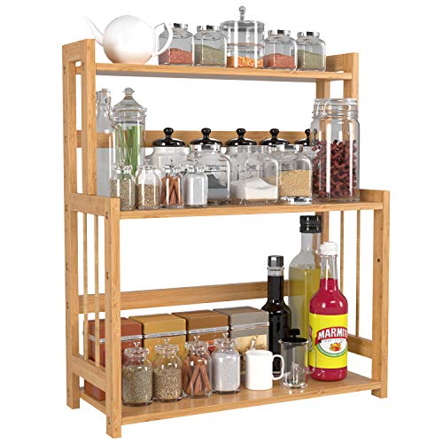 HOMECHO Étagère à Épices en Bambou, Porte-Épices avec 3 Niveaux Détachables, Étagère de Rangement pour la Salle de Bains ou Cuisine 42.7 x 18.2 x 50 cm