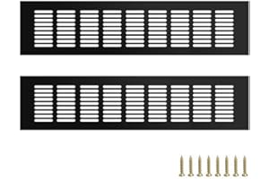 GZGXKJ 2 Pcs Black 80mm x 400mm Aluminum Alloy Kitchen Air Vent Grille Cover Cupboard Vents Fridge Vent Louvred Wall Vent Grille with Screw
