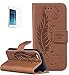 Produktbild ISENPENK Apple iphone 5/5s/SE Flip Case,Original Flip Bookstyle Cover Wasserdicht Shockproof Anti Slip Protection Leather Case,Feder Print Muster Pattern Wallet Case mit Intern Karte Schlitz,Anti-Sturz Stoßfest Stoßdämpfend Triangle Hemming Wallet Tasche,Magnetic Closure Schutzhülle mit Standfunktion und Handy Gürtel für Apple iphone 5/5s/SE 4.0Zoll-[braun]+Panzerglas Folie/Displayfoile/Displayschutzfolie