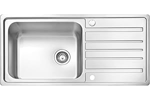 JASSFERRY Évier de cuisine Cuve simple, Acier Inoxydable, Égouttoir réversible, avec crépine