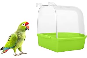 MEISH Bird Bath Tub Pet Bird Bath Box with Hooks Bird Cage Hanging Bathtub Bird Cage Accessory Supplies for Parrot Canary Budgies (Green)