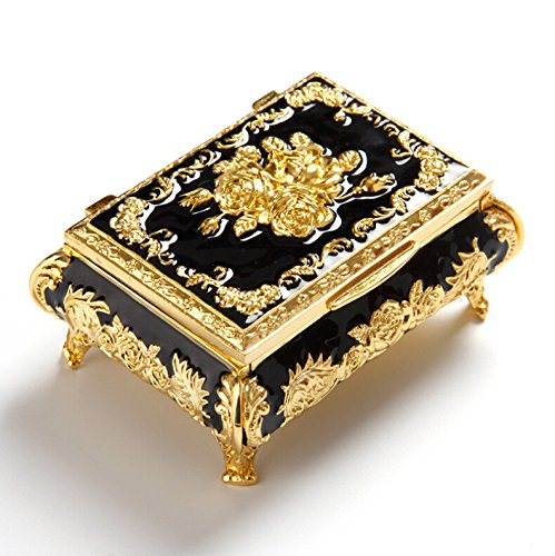 Buwico Blume Small Travel Jewelry Box Organizer Display Storage Bag for Rings Earrings Necklace Goldfarben