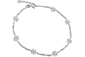 Designer Inspirations Boutique Figaro Chain Link Sterling Silver Anklet/Ankle Bracelet/Ankle Chain - 925 Sterling Silver - Adjustable 8.5" to 9.5" Inch/Adjustable 10" to 11" Inch - Anklets for Women