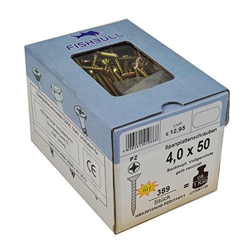 Preisvergleich Produktbild Spanplattenschraube 4,0x50 PZ 1kg Pack Senkkopf Vollgewinde Kreuzschlitz