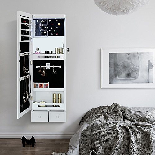 Songmics Schmuckschrank Türmontage / Wandmontage mit LED Beleuchtung weiß JBC28W - 2