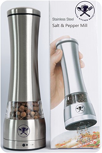 Pfeffermühle bzw. Salzmühle aus Edelstahl (einzeln) mit einstellbarem robusten Keramikmahlwerk für lang andauernde Freude. Das Original von TheKitchenHack