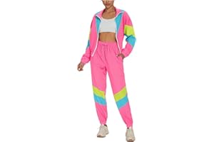 UOUA Frauen Farbe Block 2 Stück 80er 90er Outfits Langärmel Windbreaker Jacke Trainingsanzug Set