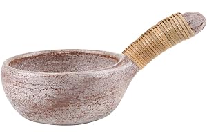 Bitto Räuchergefäß Räucherschale ATUM aus Terracotta in Whitewash mit Bastgriff, L: 19 cm, H: 5,5 cm, Ø 11 cm