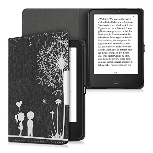 kwmobile Hülle für Tolino Shine 2 HD – Flipcover Case eReader Schutzhülle – Bookstyle Klapphülle Pusteblume Love Design Weiß Schwarz - 7