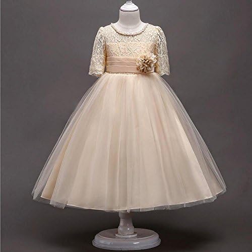 YYSKIRT Fancy Flower Girl Dress Floor Length Lace Party Wedding Dance Evening Gown Princess Long Sleeves Tulle Ball Gowns, beige, 120cm