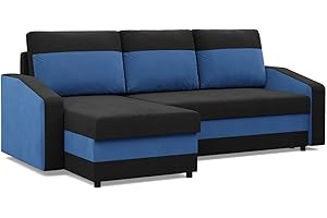 ‎MEBLIGO Mebligo - Ecksofa mit Schlaffunktion, Universelle Seite, Schwarz + Dunkelblau (Mikro 15 + Mikro 36)