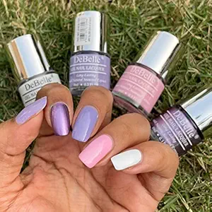 DeBelle Gel Nail Lacquers Combo set of 4 - Grapevine Skittles (Blueberry Crepe, Vanilla Croissant, Cherry Macaron, Chrome Wine) 8ml each Gift for girls