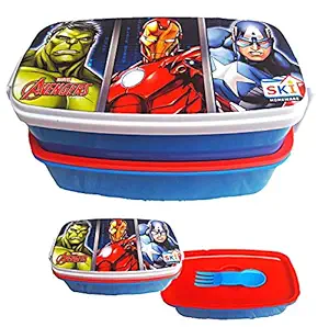 PP Kool Kids Airtight Lock and Fit Double Compartment Lunch Box with Folk n Spoon for Boys and Girls ( Colours and Prints May Be Vary)