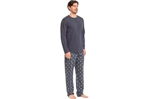 TRAMAS+ Pijama de Hombre Largo,100% Algodón, con Manga Larga y Pantalón Largo, Conjunto de Ropa para Dormir Entretiempo