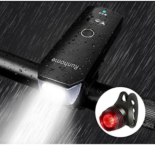 USB Rechargeable Induction LED Bike Light Set, Runhome LED Bicycle Head and Tail Lights with 5 Light Modes Water Proof 6-Hour Run time Bike lights Front And Rear(Type01)