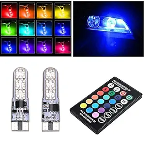 2PC T10 LED RGB Canbus Car Interior Fancy Side Wadge/Parking Remote Control Light Universal For Bike and Car