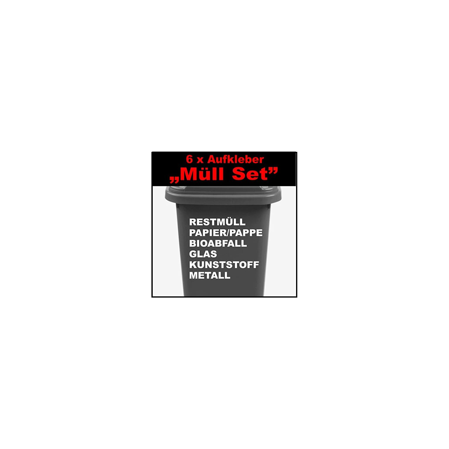 6 teiliges " Mülltonnen Aufkleber Set" ca.30 cm, RESTMÜLL, BIOABFALL