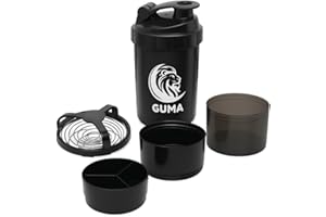 GUMA SHAKER DE PROTEINAS Y BEBIDAS ENERGETICAS PARA GIMNASIO.INCLUYE DIFERENTES COMPARTIMENTOS Y TAMIZ MEZCLADOR DE ACERO INOXIDABLE PARA MEZCLAS SIN GRUMOS. LA MEJOR BOTELLA PARA TU ENTRENAMIENTO (NEGRO)