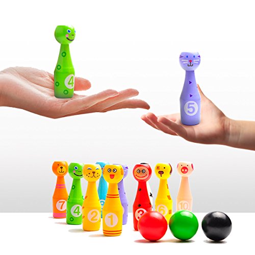 Bowling Game Set for Kids: Best Indoor Bowling Set with 10 Colorful Wooden Character Pins and 3 Bowling Balls - Easy to Set Up and Fun to Knock Down - Perfect Bowling Toy that Works reviews Bowling Game Set for Kids: Best Indoor Bowling Set with 10 Colorful Wooden Character Pins and 3 Bowling Balls - Easy to Set Up and Fun to Knock Down - Perfect Bowling Toy that Works