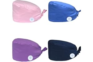 crazy bean 4 PièCes Calot Chirurgien Unisexe Ajustable Casquette Femme Casquettes De Travail RéGlable Respirants Coton Bonnet ImpriméEs Chapeaux