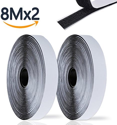Hook and Loop Tape, Kany 8M Heavy Duty Reusable Self Adhesive Tape Roll Sticky Back Fastening Tape - Black