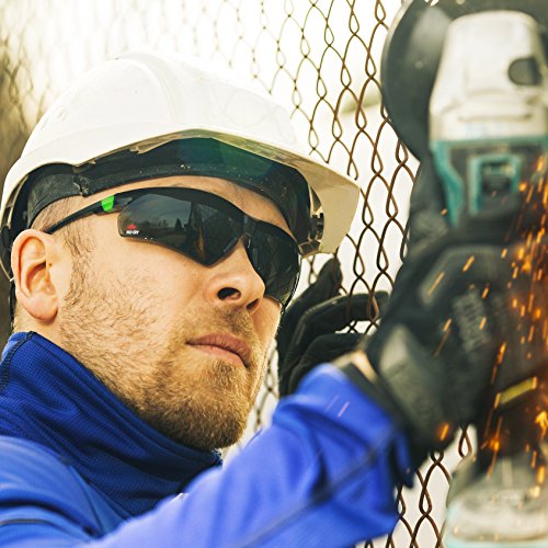 nocry Sicherheit Sonnenbrille mit Grün Getönt kratzfest Wrap-around-Objektive und rutschhemmende Griff, UV 400 Schutz. Verstellbar, Schwarz & Grün Rahmen - 3