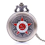 Retro Rot UdSSR Emblem Russland Sowjet Sichel Hammer Herren Taschenuhr Quarz Analog Anhänger Halskette Kette Damen