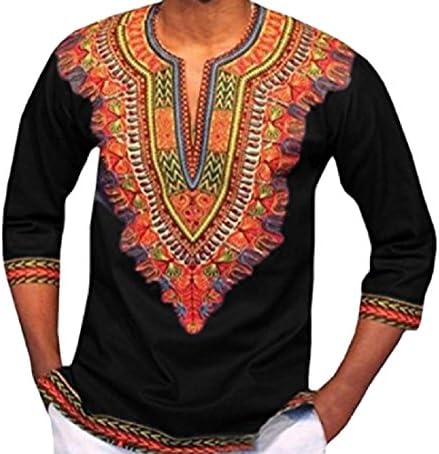 Aprilley Men's African Dashiki Casual Pullover Print Tops Shiirt Tunic -  Black - 