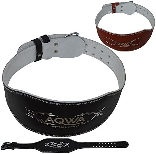 AQWA 6" Leather Weight Lifting Belt Gym Back Support Training Belts Fitness Exercise Bodybuilding (Black, Large)