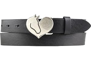 BELTINGER Cintura per cavalieri per bambini con fibbia a cuore in pelle bovina intera da 3 cm | cintura per cavalieri da 30 mm per calzoni da equitazione | con motivo di cavalli