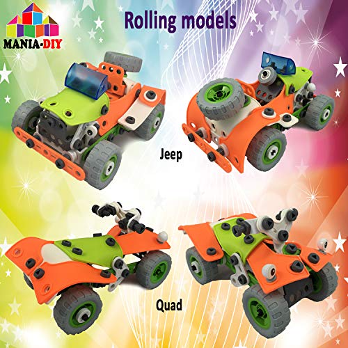 Blocchi Costruzione 12 In 1 – 282 Pezzi Con Cacciavite Elettrico Per Auto, Aereo, Moto, Robot – Regalo Creativo Per Bambini 6-10 Anni
